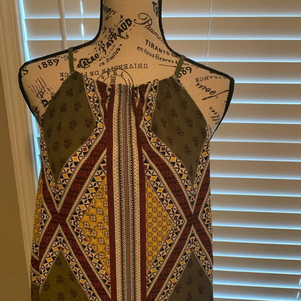 Boho Tank with silver round pyramid style buttons.
